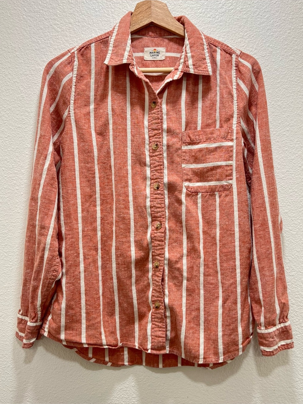 Marine Layer Women’s Hemp Blend Striped Button Up Long Sleeve Shirt XS